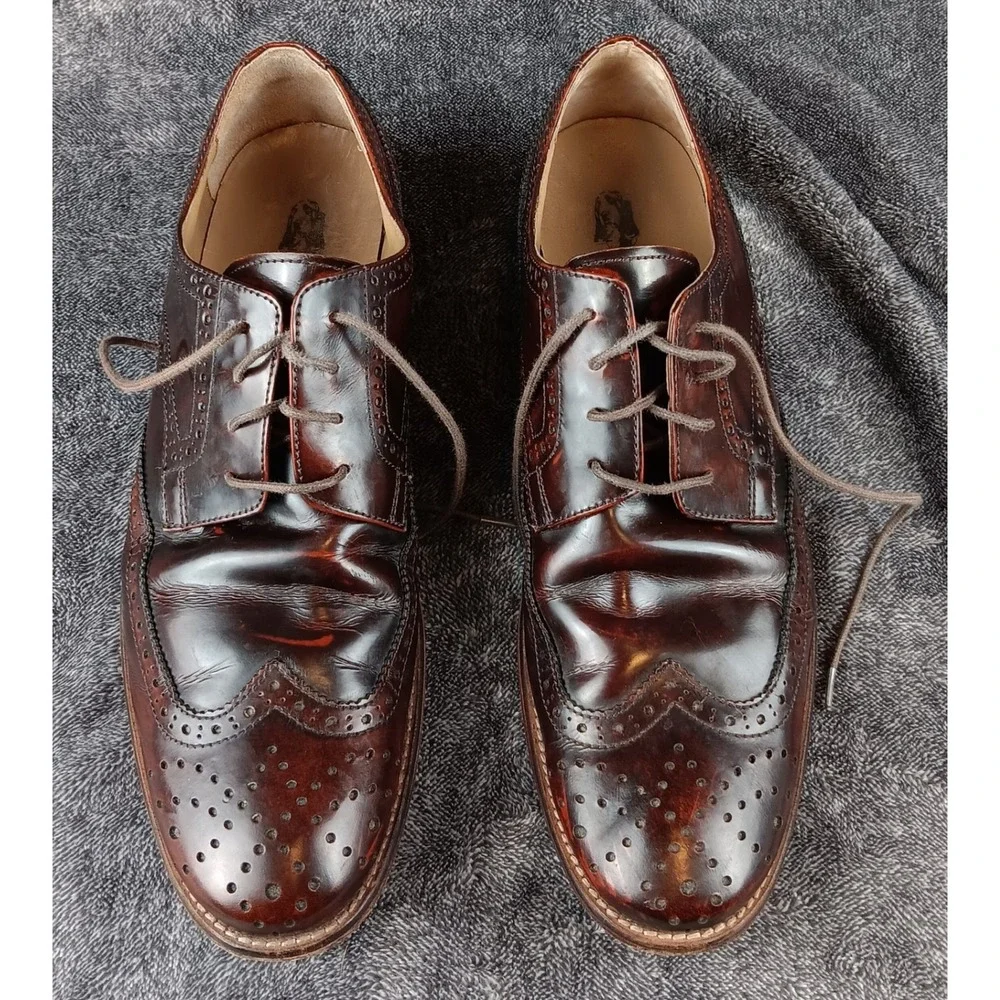 Hush‎ Puppies Bozeman Cognac Brown Leather Wingtip Oxford Dress Shoes US 12